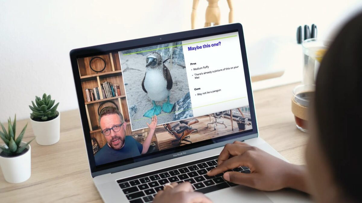 A person using a laptop to view a presentation
